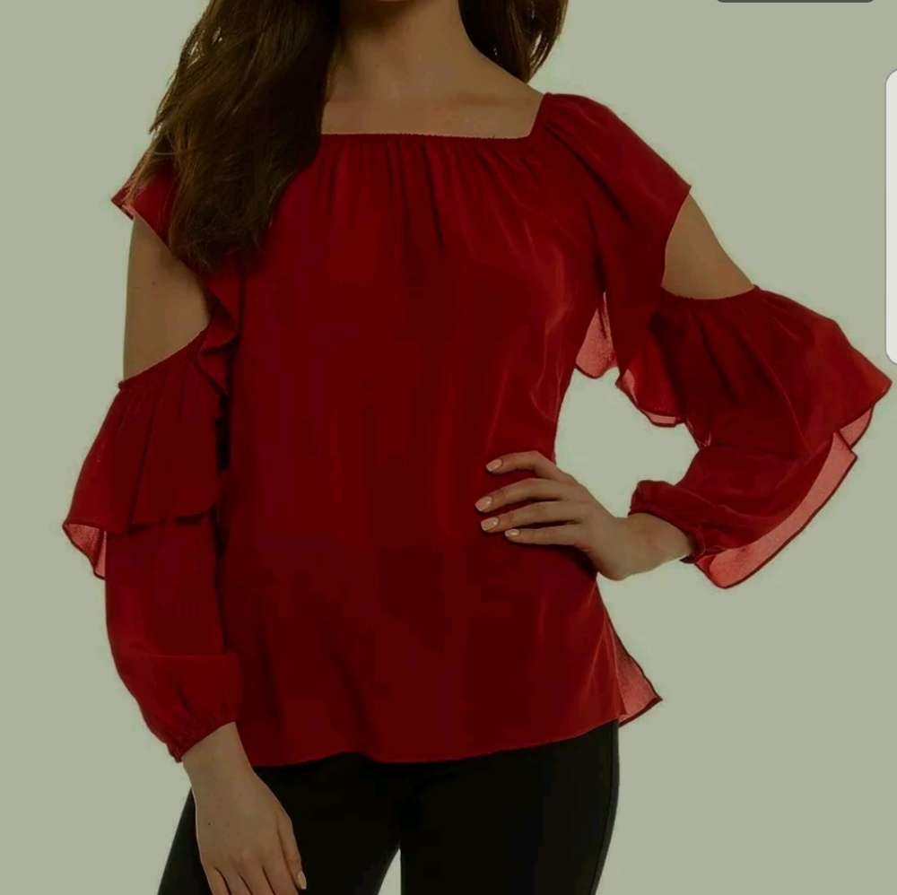 Mika Mindel Red Cold Shoulder Style Top